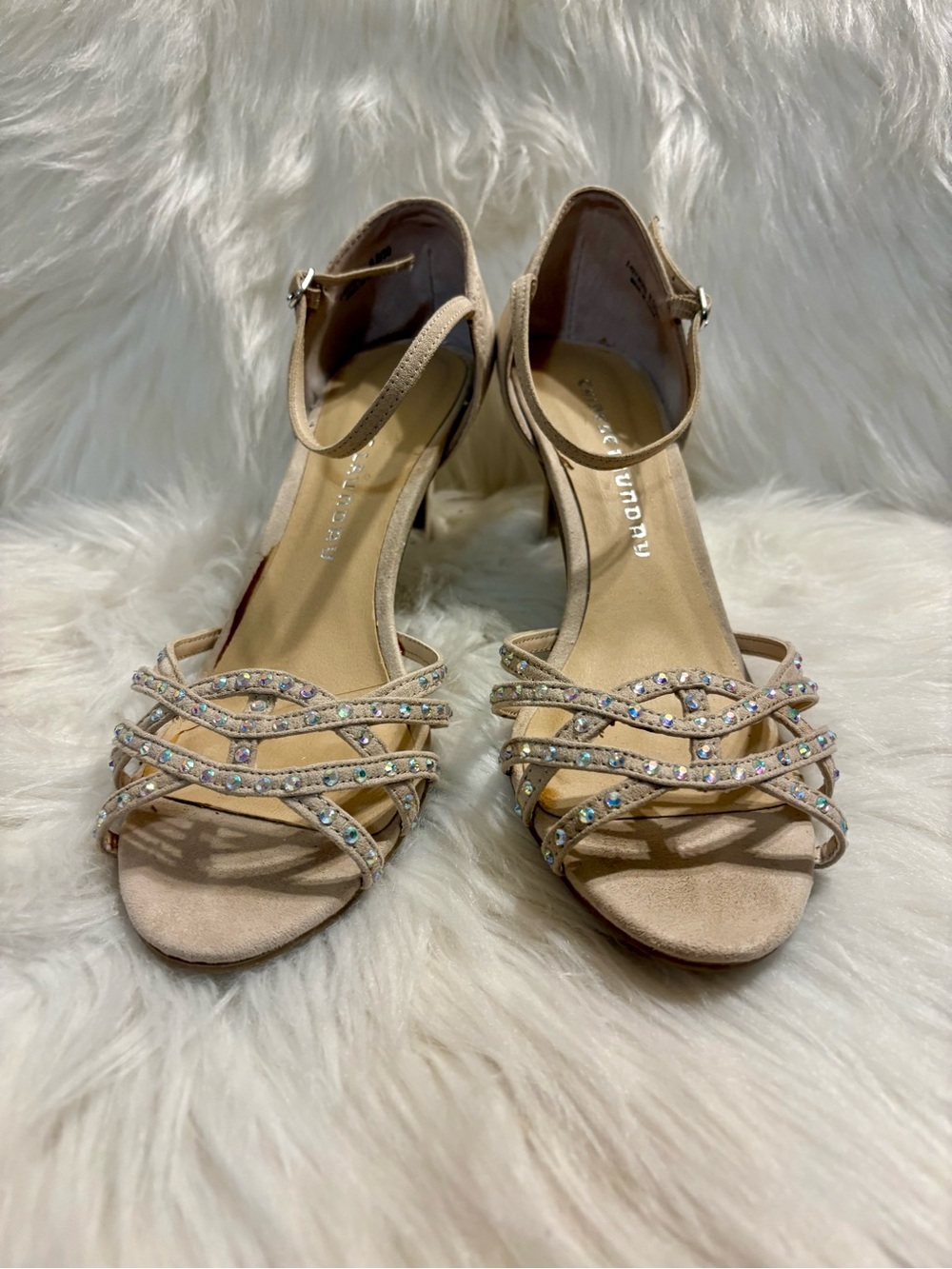 Chinese Laundry Beige Jeweled Strappy Heels